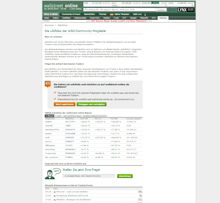wikifolio Landing Page auf wallstreetonline